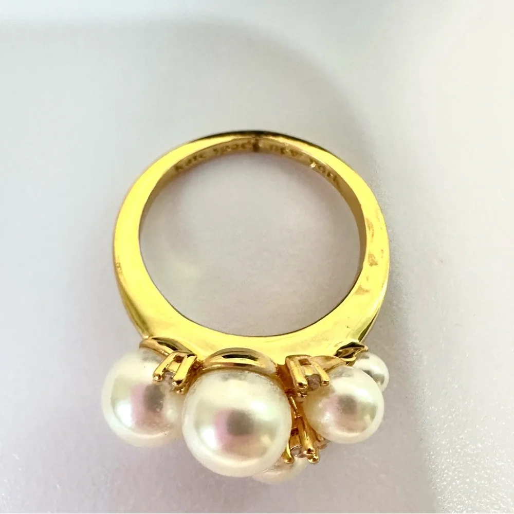 Kate Spade rain or shine stacking Goldtone Ring Set with Pearl & Crystals Size 7
